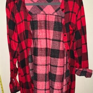 Red and Black Plaid Long Button Up Shirt